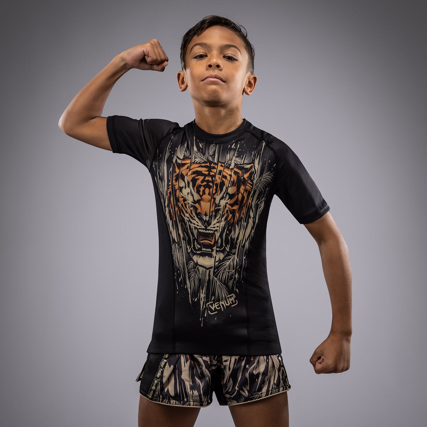 Футболка с коротким рукавом для детей Venum Tiger - Черный / Неоновый оранжевый