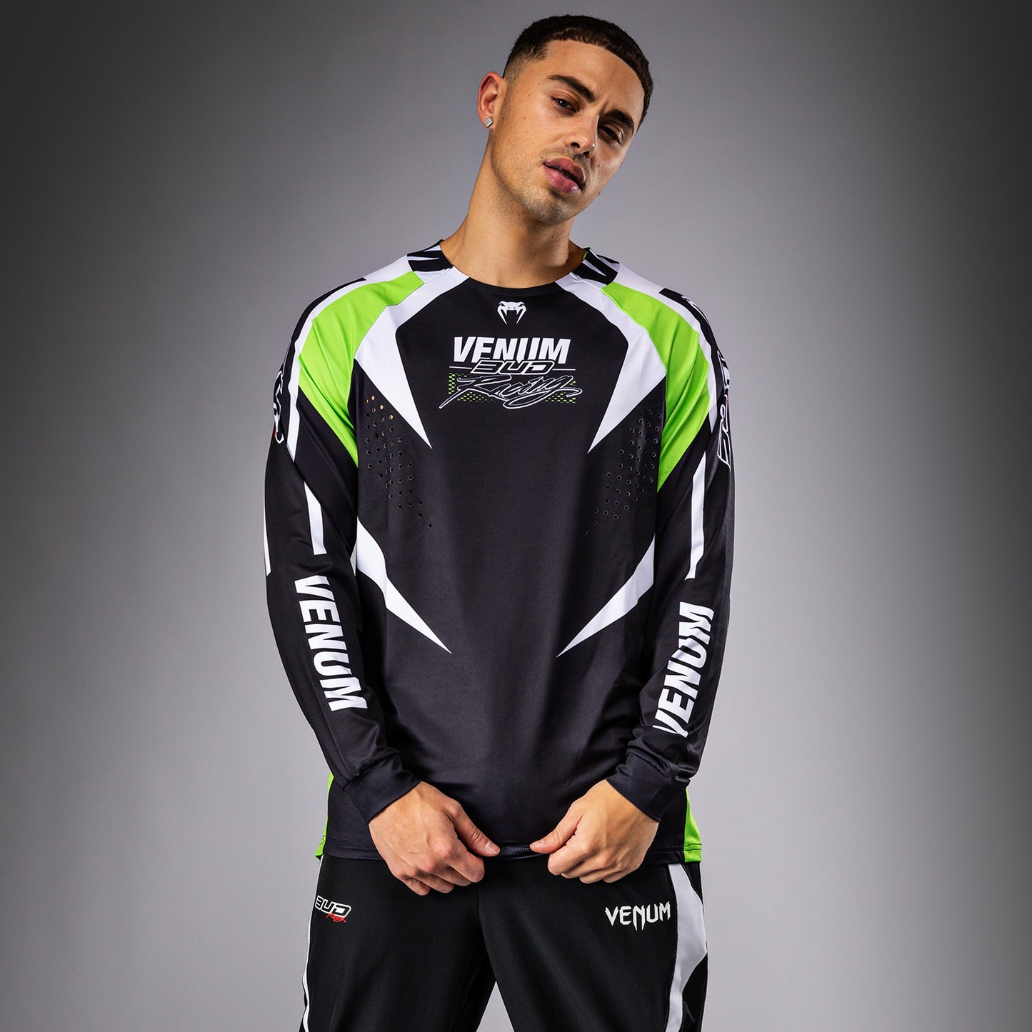 Мужская футболка Venum x Bud Racing - Черный/белый/зеленый лайм