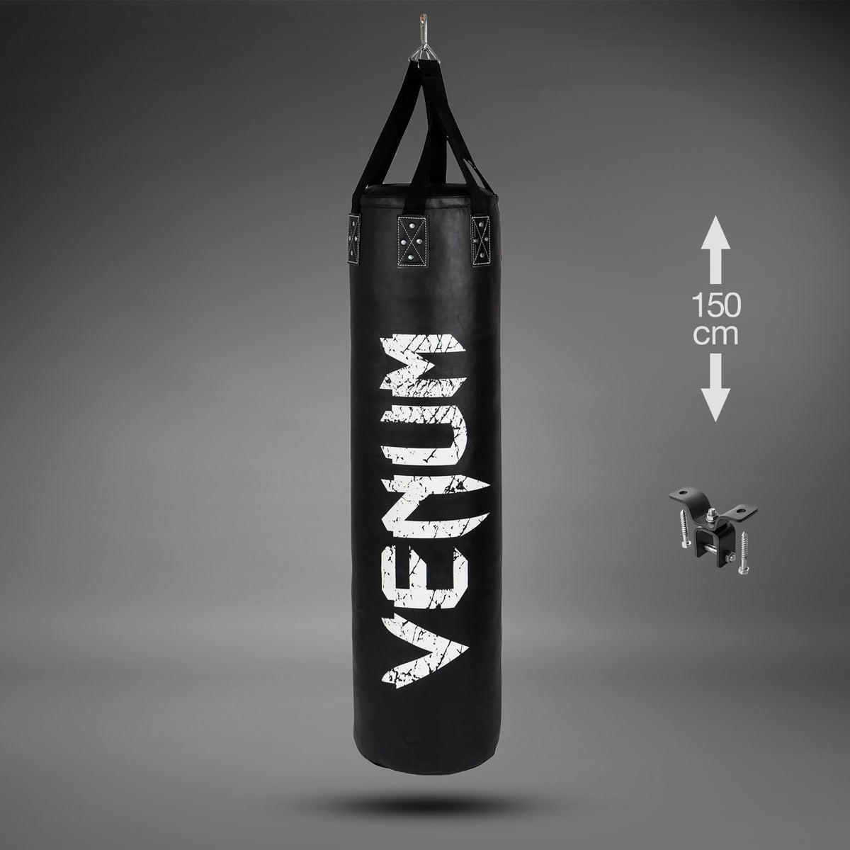 Боксерский мешок Venum Challenger - Чёрный/Белый - Наполненный - 150см с потолочным крюком