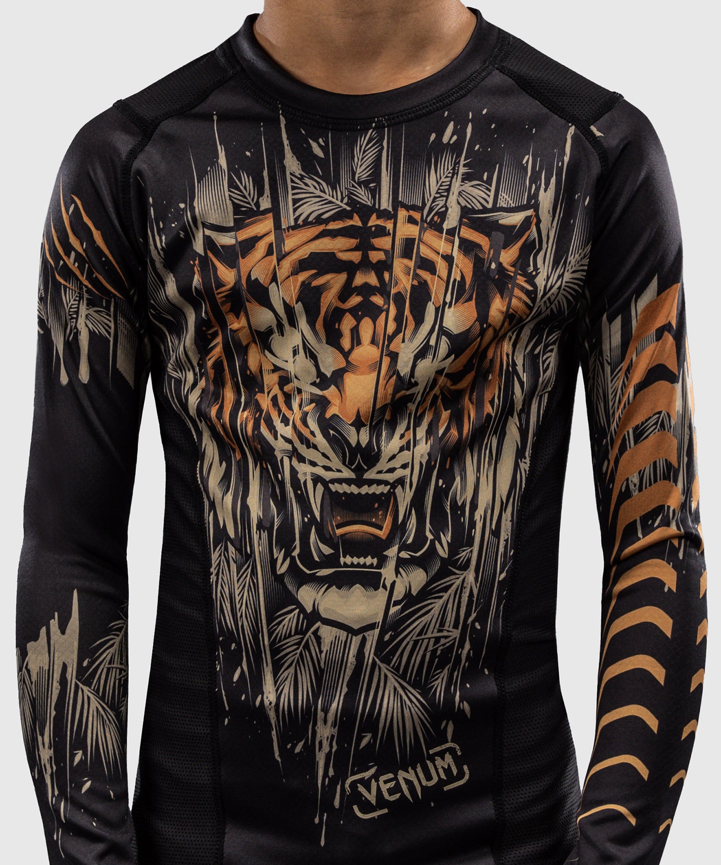 Футболка с длинным рукавом для детей Venum Tiger - Черный / Неоновый оранжевый