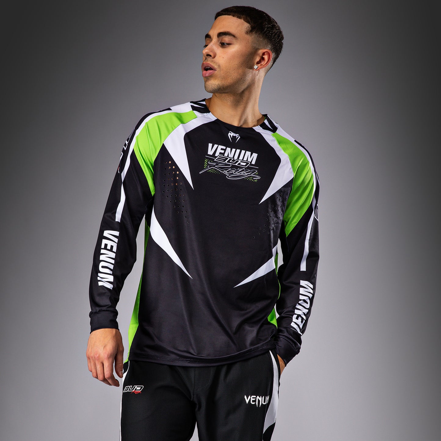 Мужская футболка Venum x Bud Racing - Черный/белый/зеленый лайм