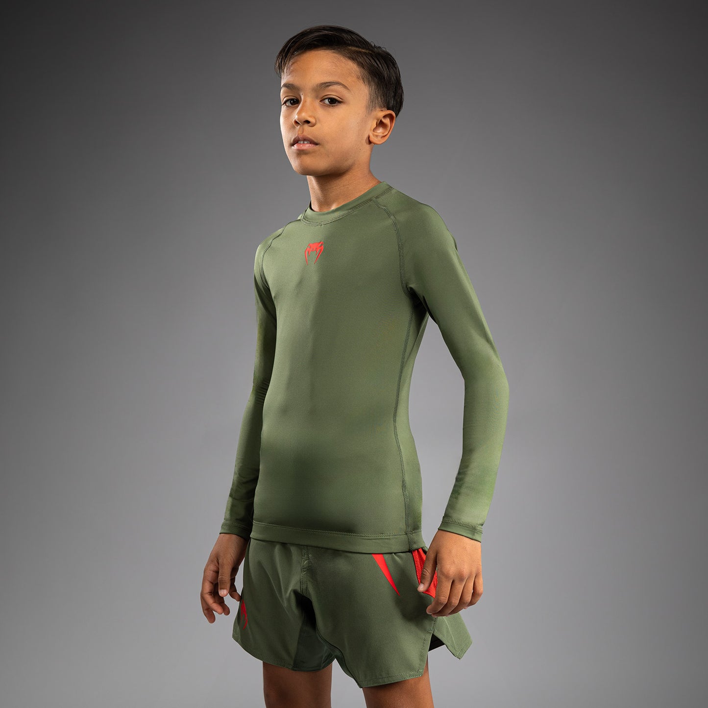 Venum Contender Дети Rashguards Длинные Рукава - Army Green/Orange