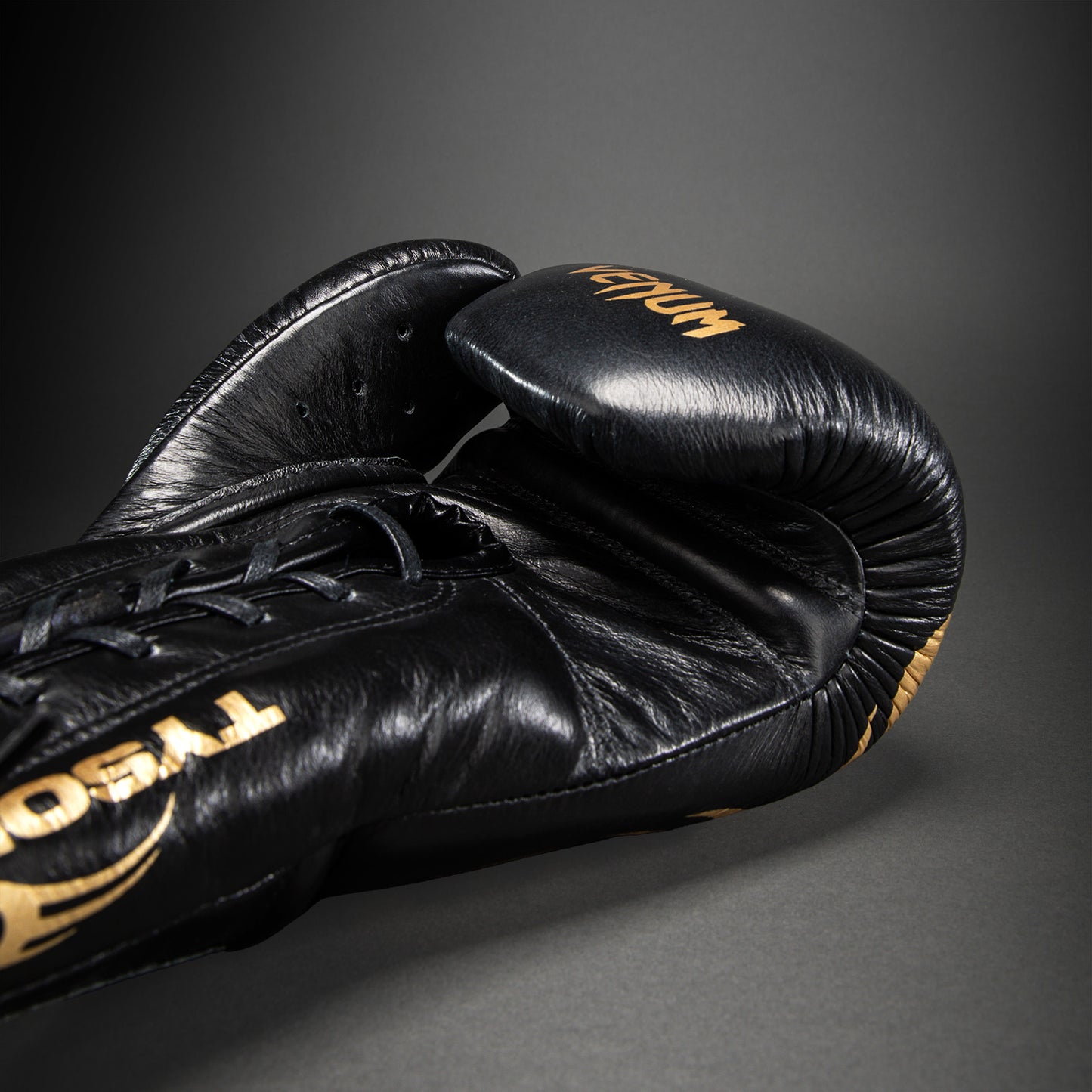 Боксерские перчатки Venum Giant 2.0 Mike Tyson Pro с шнуровкой – Чёрный/Золотой