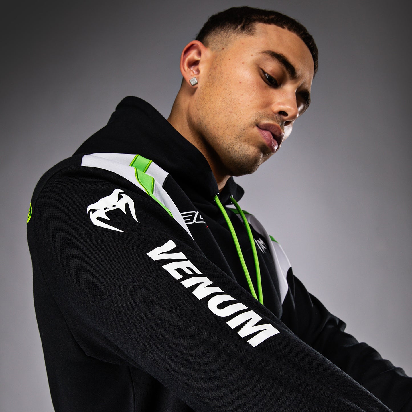Мужская толстовка Venum x Bud Racing - черный/белый/зеленый лайм