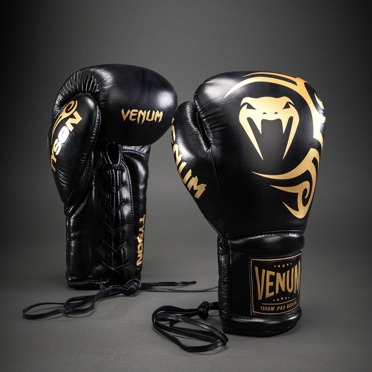 Боксерские перчатки Venum Giant 2.0 Mike Tyson Pro с шнуровкой – Чёрный/Золотой
