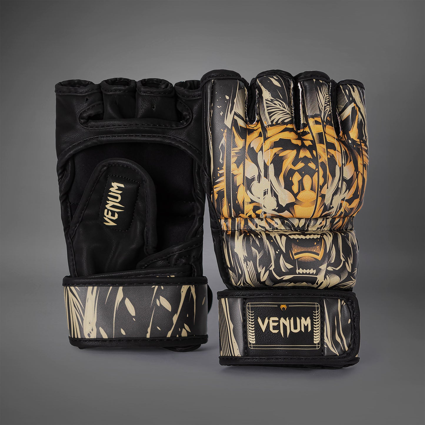 Перчатки MMA Venum Tiger - Черный / Неоновый оранжевый