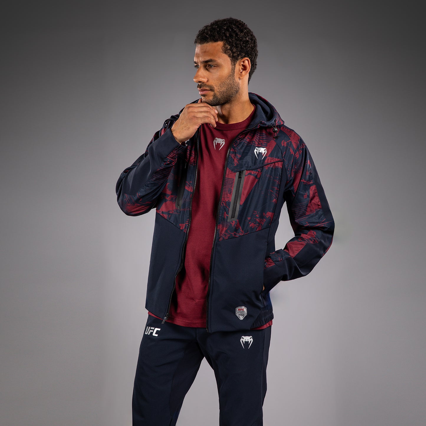 UFC Zenith by Venum Authentic Fight Week Толстовка на молнии Мужская - Темно-синий/бордовый/серебристый