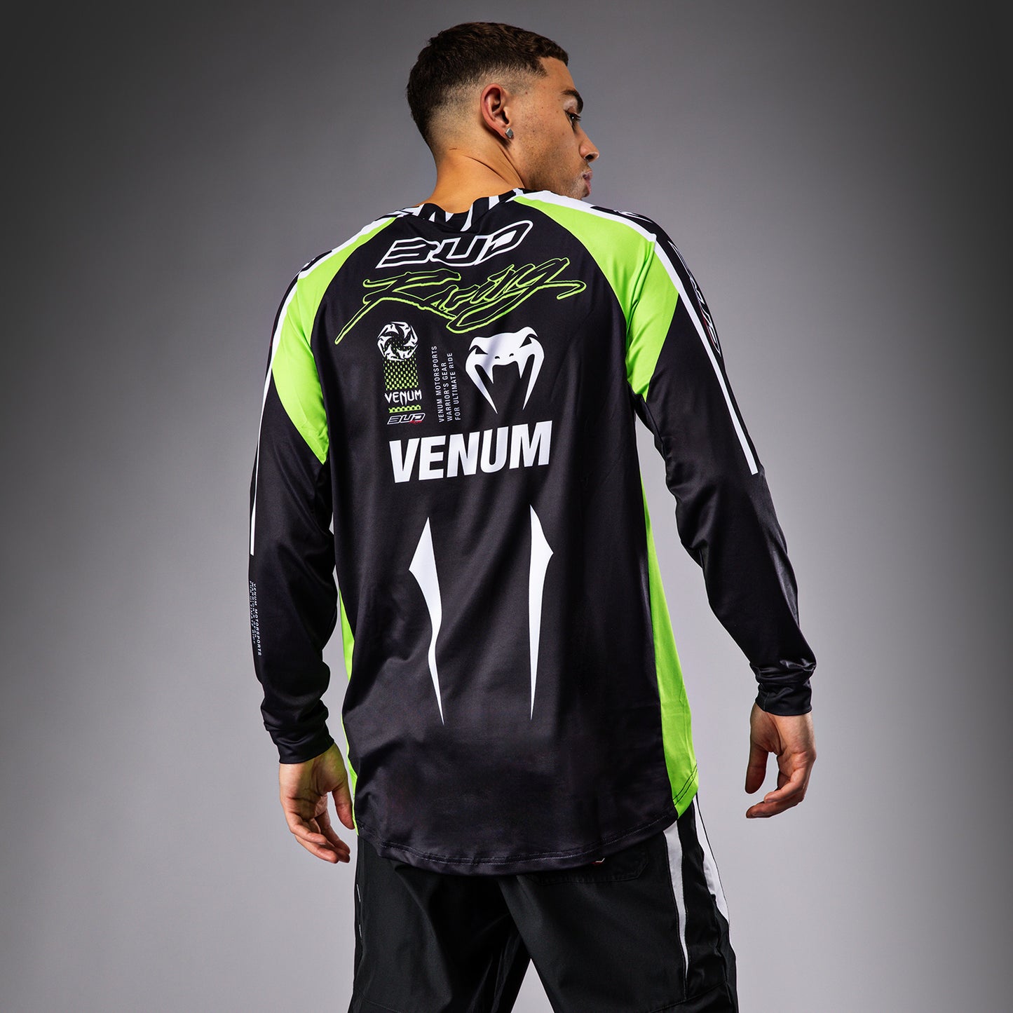 Мужская футболка Venum x Bud Racing - Черный/белый/зеленый лайм