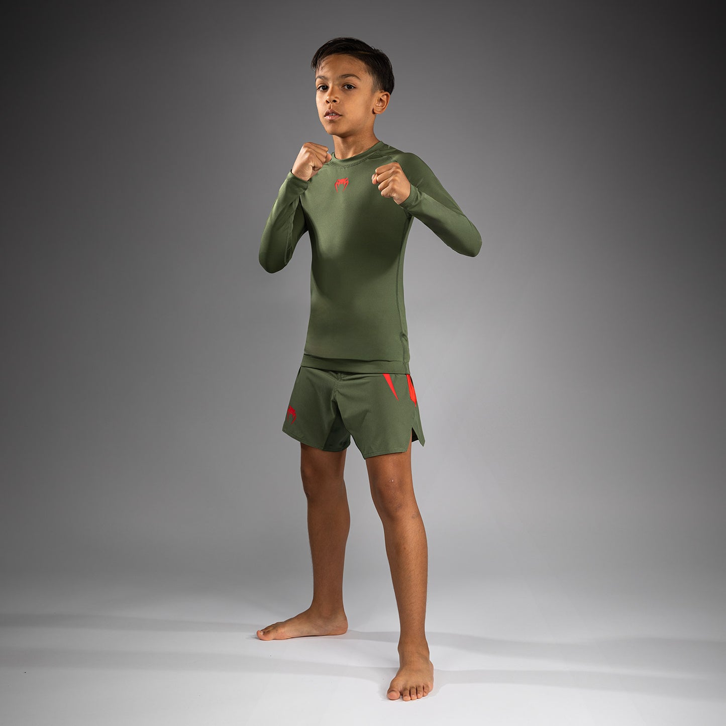 Venum Contender Дети Rashguards Длинные Рукава - Army Green/Orange