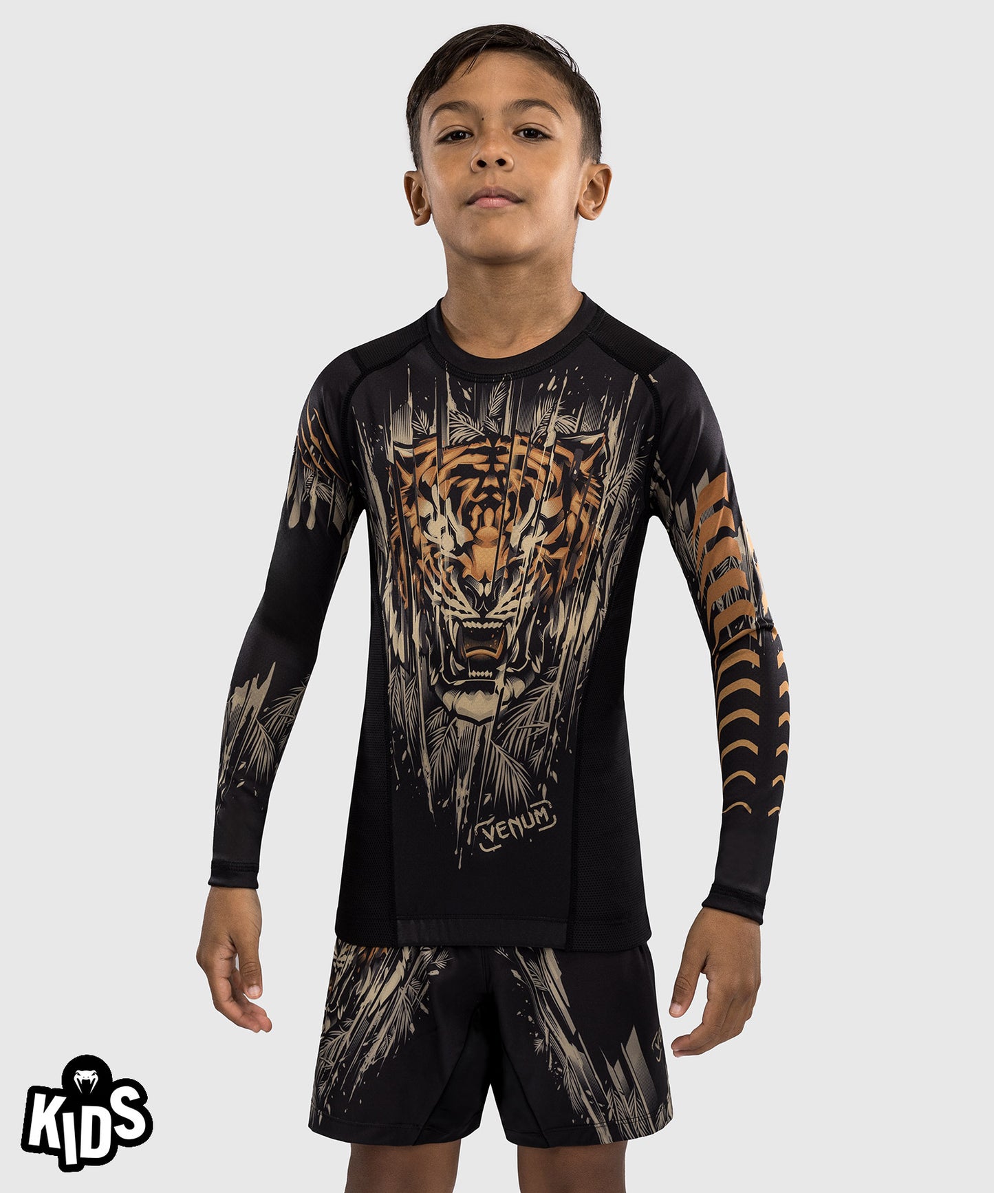 Футболка с длинным рукавом для детей Venum Tiger - Черный / Неоновый оранжевый