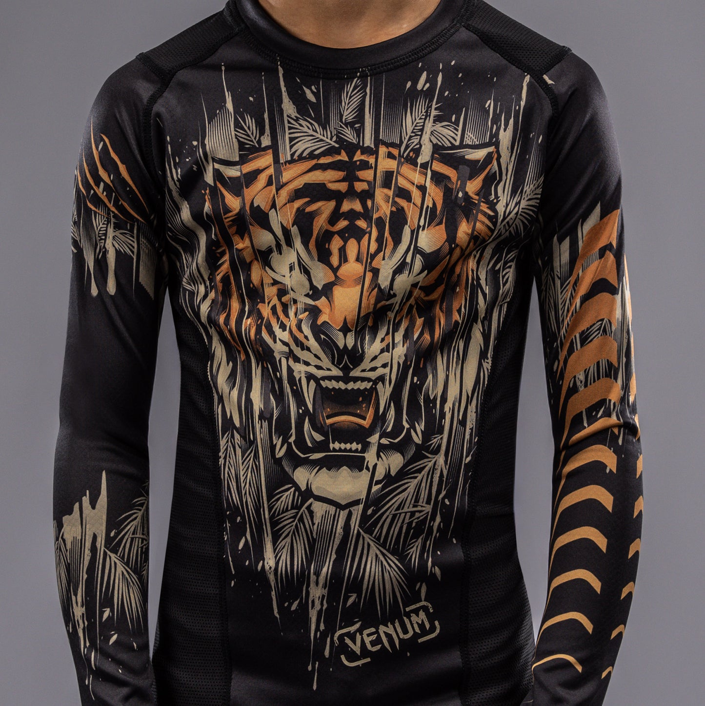 Футболка с длинным рукавом для детей Venum Tiger - Черный / Неоновый оранжевый