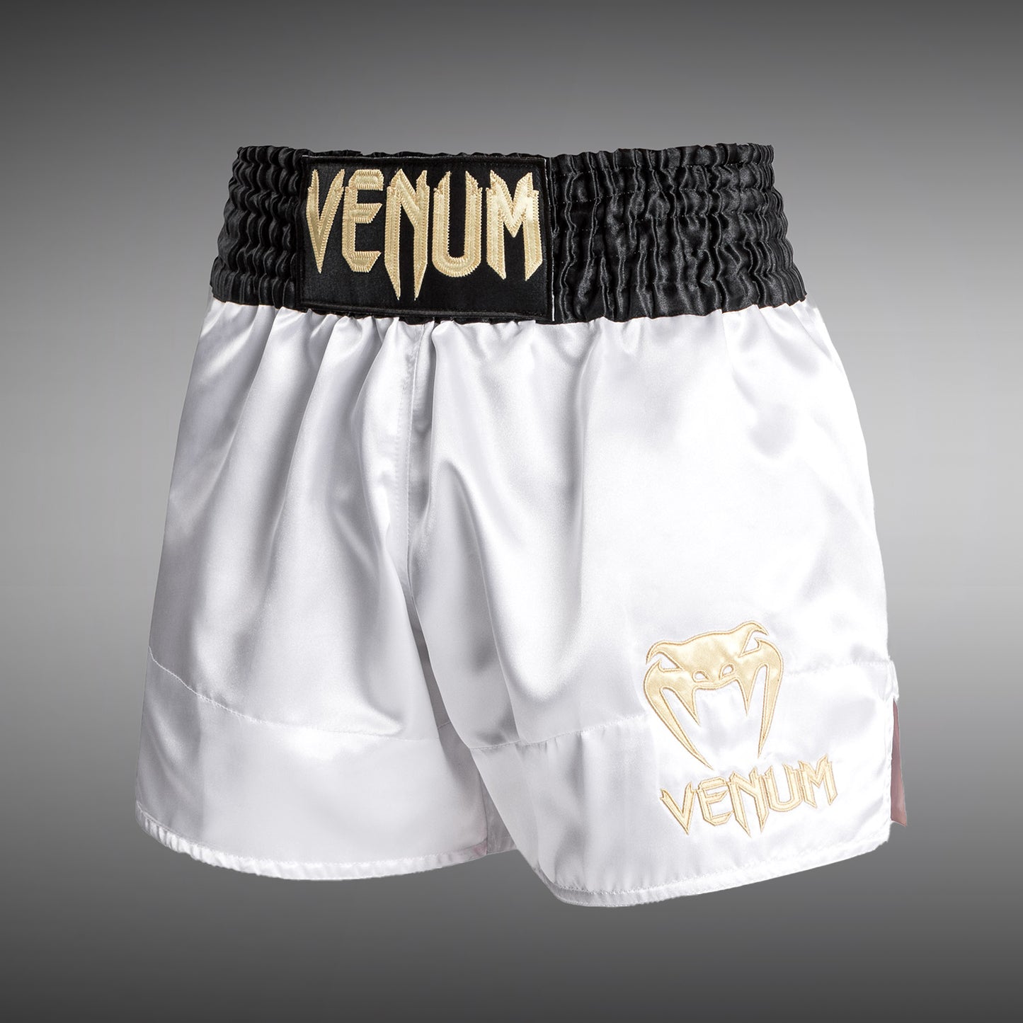 Venum Classic Muay Thai Shorts - Black/White/Gold
