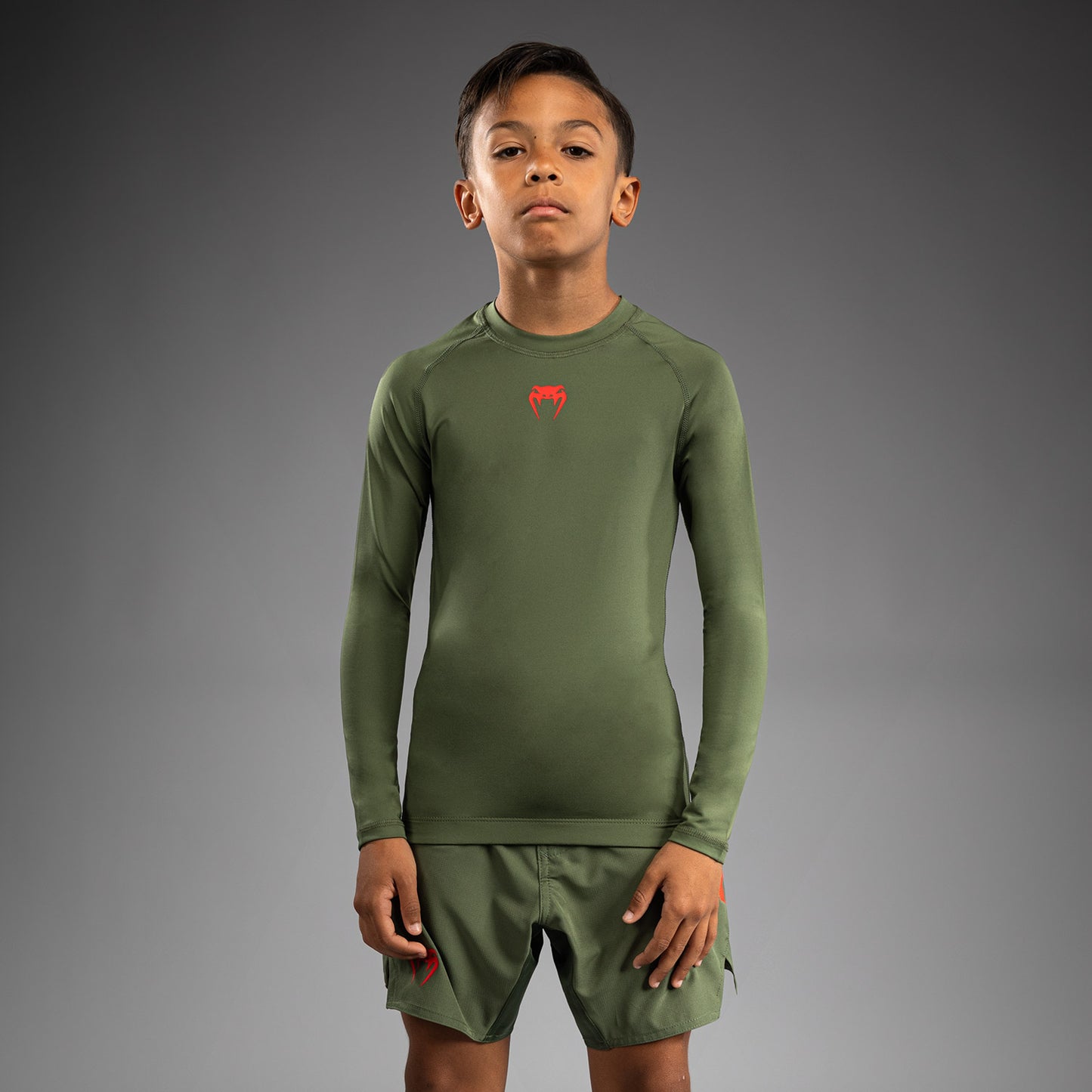 Venum Contender Дети Rashguards Длинные Рукава - Army Green/Orange