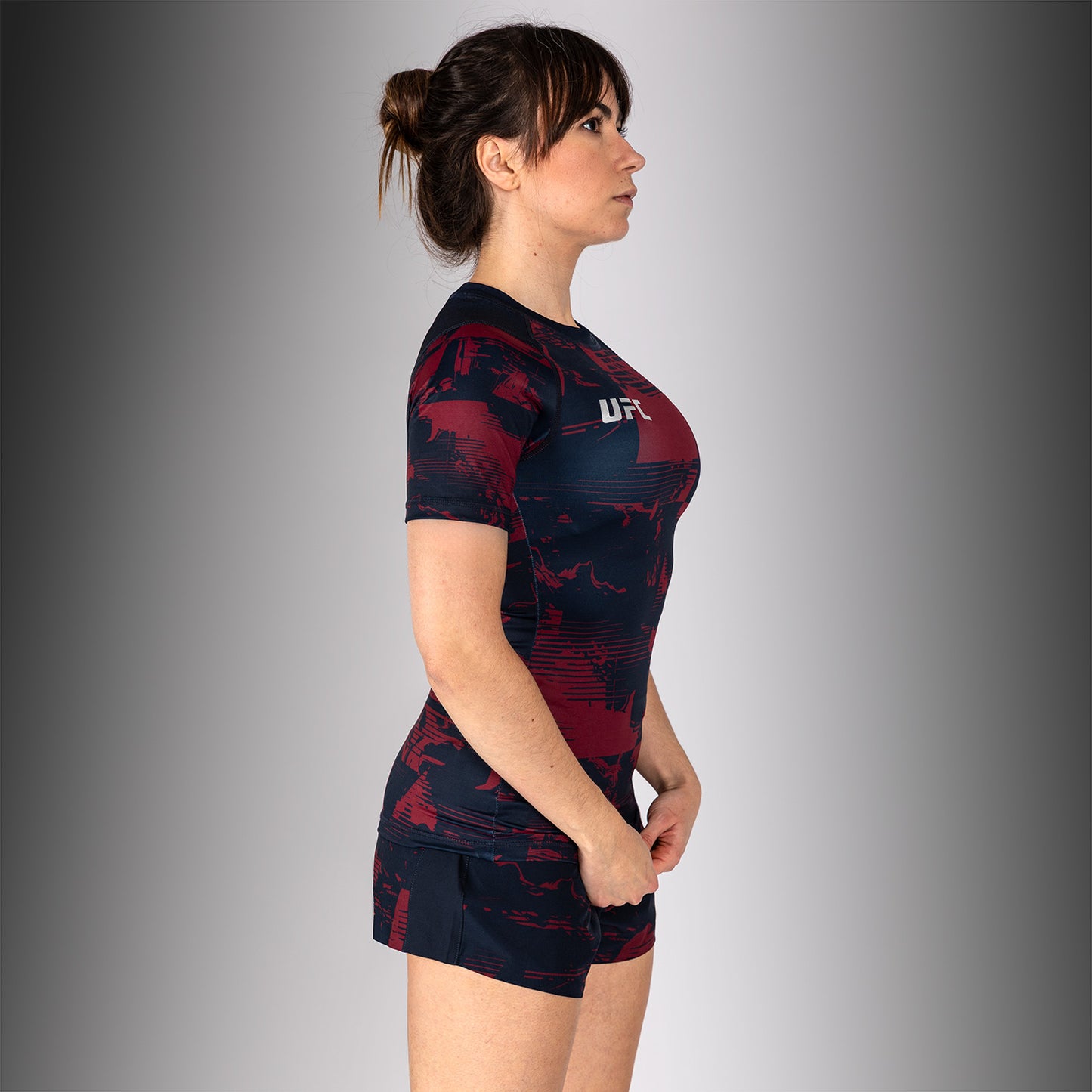 UFC Zenith by Venum Authentic Fight Week Рашгард с коротким рукавом Performance Женский - Темно-синий/бордовый/серебристый