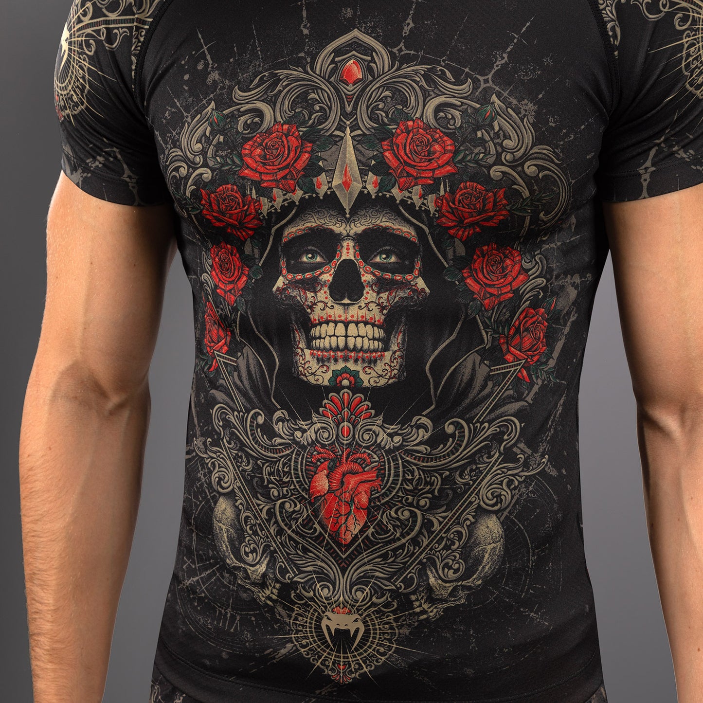 Рашгард короткий рукав Venum Santa Muerte 5.0 мужской - Глубокий Черный/Золото
