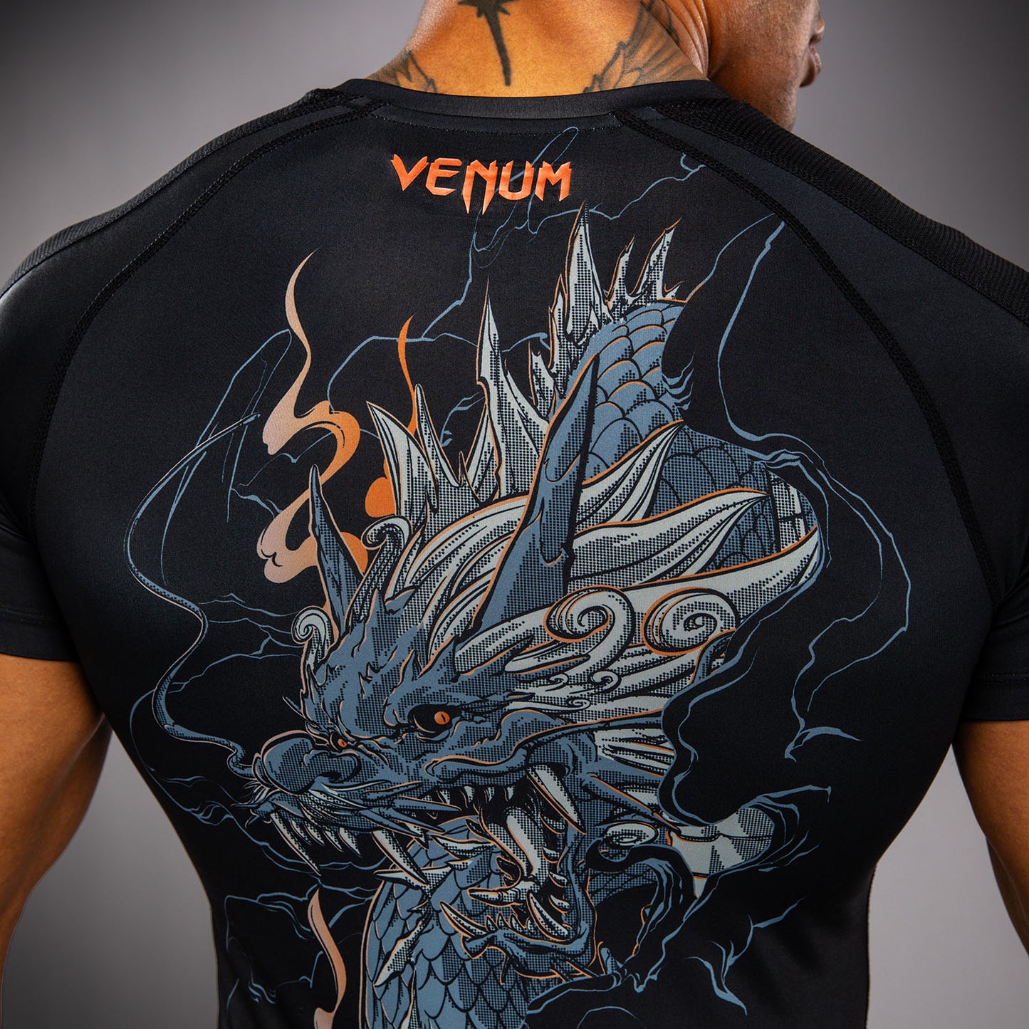 Рашгард с коротким рукавом Venum Thunder Dragon – Чёрный/Серый/Медный