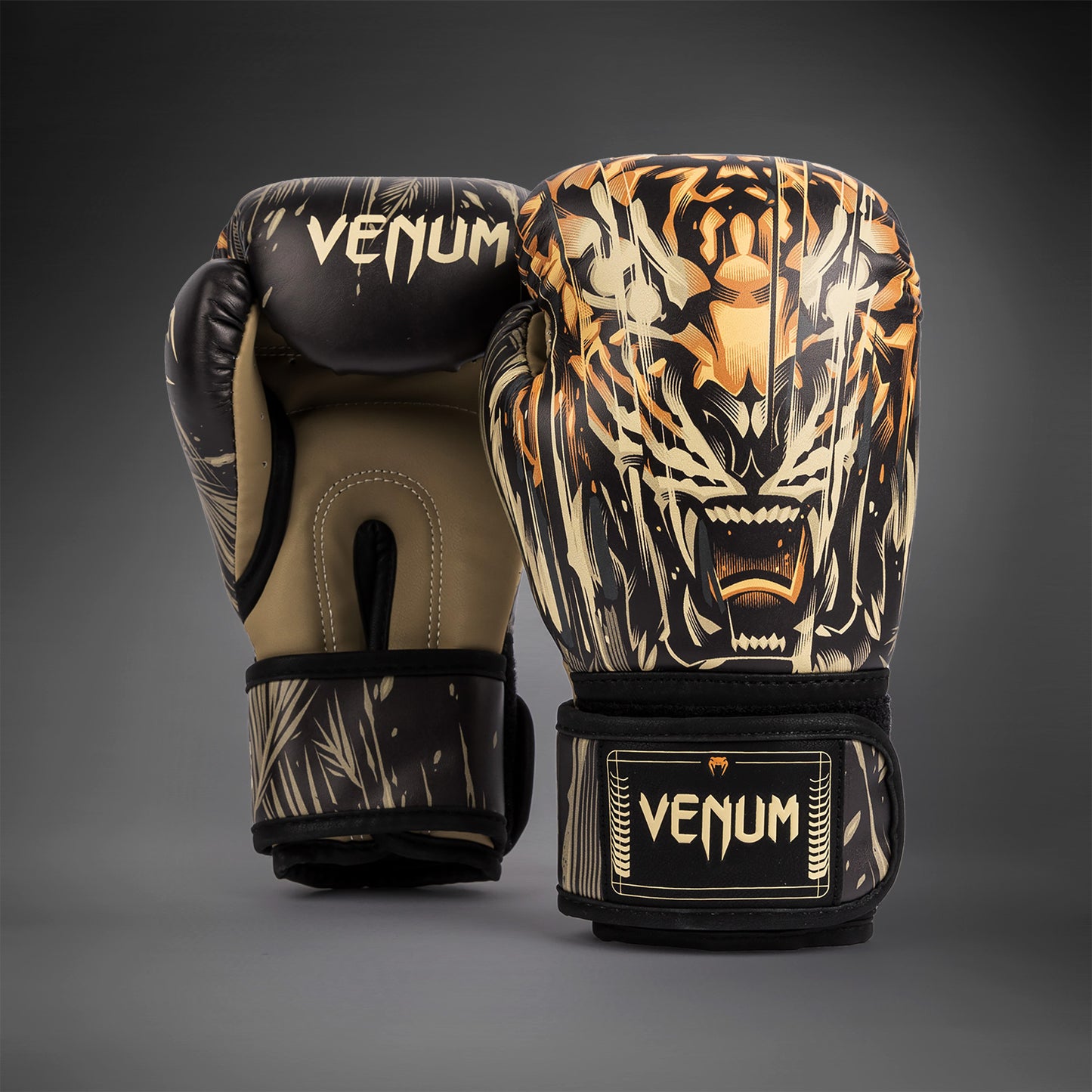 Боксерские перчатки для детей Venum Tiger - Черный / Неоновый оранжевый