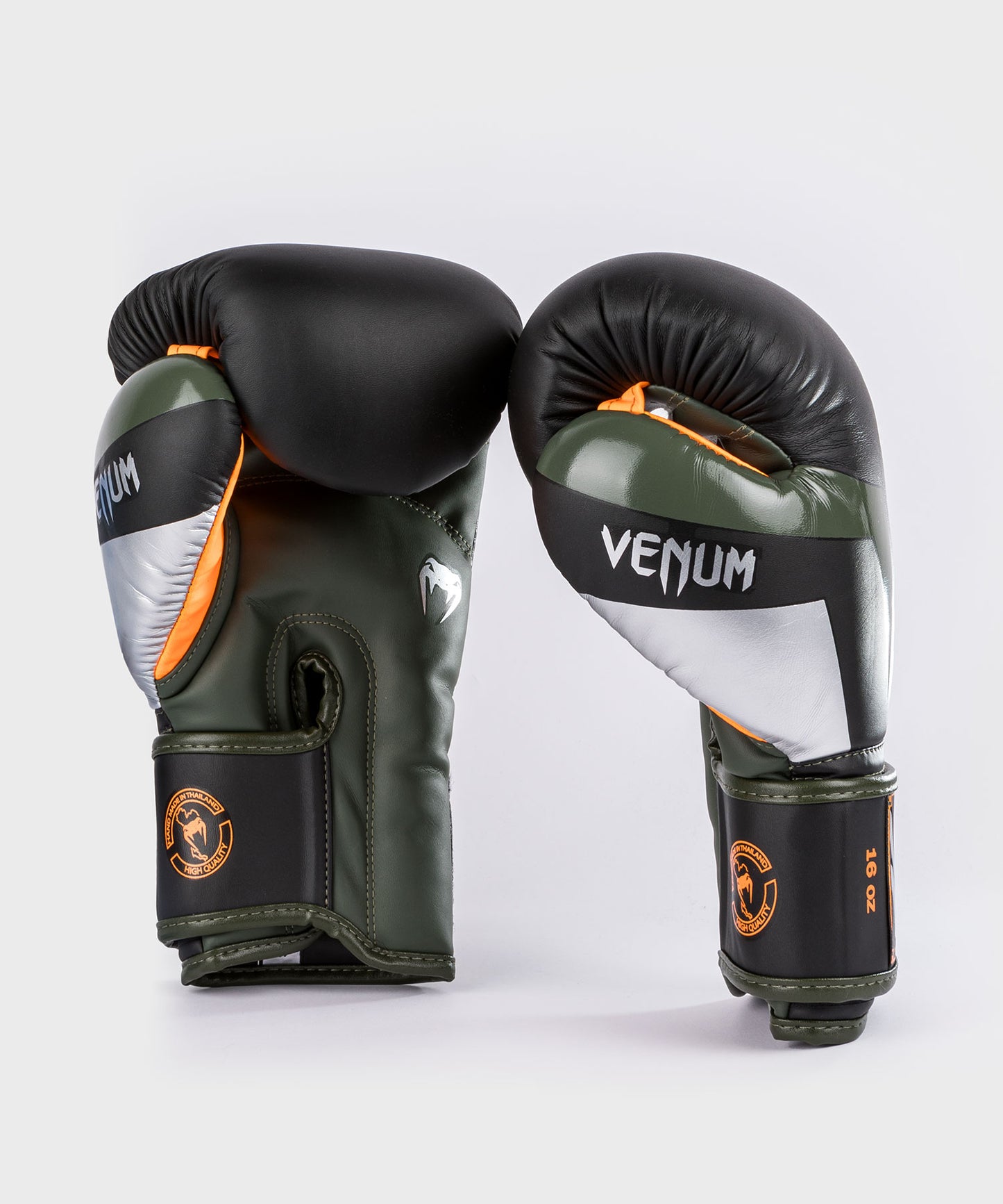 Боксерские перчатки Venum Elite- черный/серебро/каки