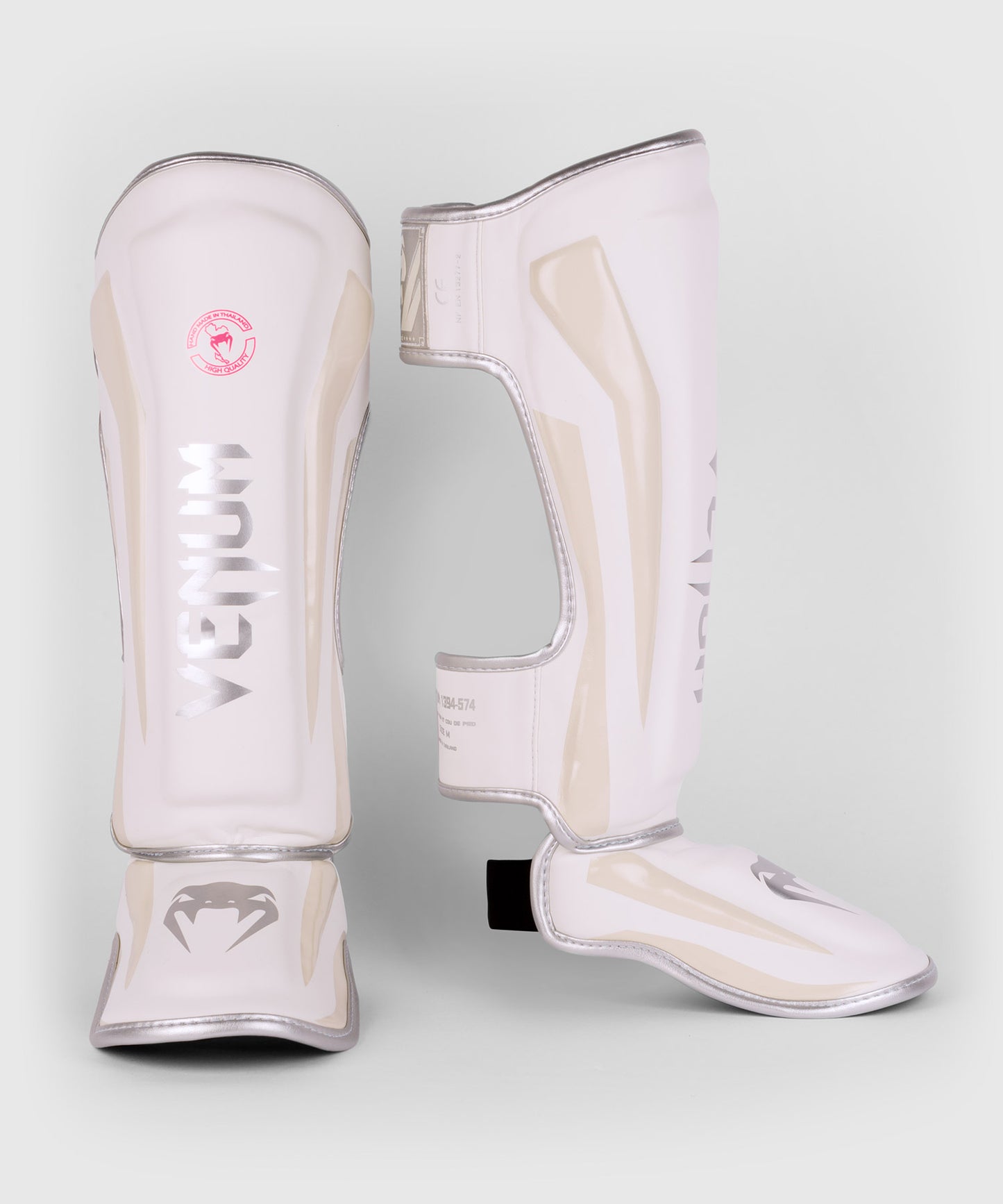 Щитки для голени Venum Elite - Белый/серебристо-розовый